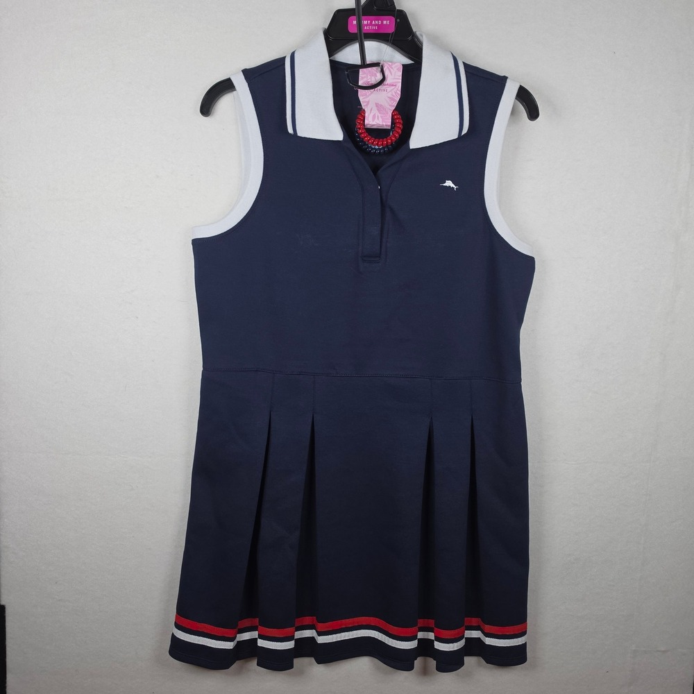 Tommy Bahama Active Pleated Tennis Dress Set Medium Navy Blue UPF 50